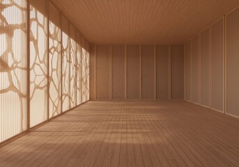 Obraz premium Minimalist interior design featuring translucent screens and natural wood tones, emphasizing light and organic textures for a calming atmosphere, paper, simple, aesthetic