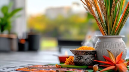 Intimate setting showcasing traditional Thai celebration elements with soft focus background