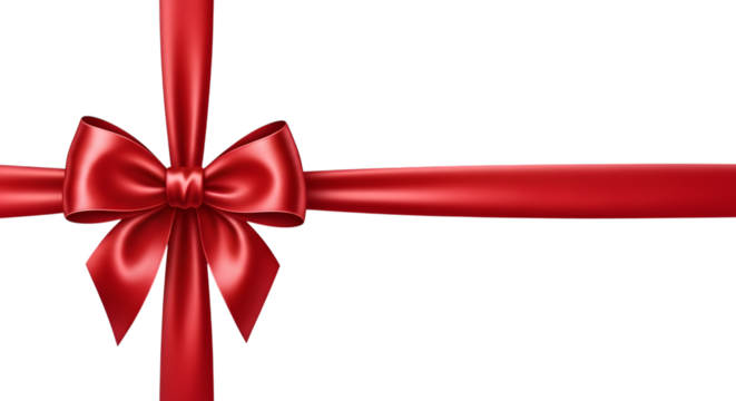 Closeup of a shiny red satin ribbon tied in a bow