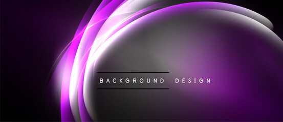Abstract purple light curves form oval shape. Dark background enhances glowing effect. Text reads background design.