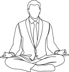 Minimal line art businessman meditating in lotus pose