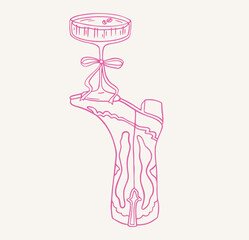 Espresso Martini glass on Cowgirl Boot. Bottoms Up celebration art.