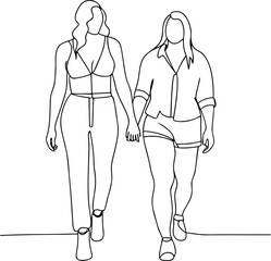 Minimalist line art of female couple holding hands