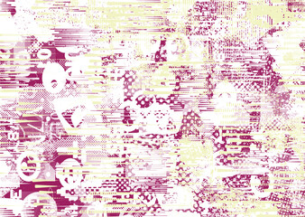 Glitch distorted geometric shape . Noise destroyed logo . Trendy cyber punk poster . Glitched frame .Grunge textured . Distressed effect .Vector shapes with a halftone dots screen print texture.