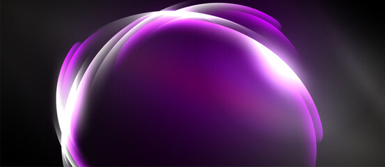 Abstract purple swirl, luminous curves, soft glow. Dark background emphasizes bright shapes, creating dynamic visual impact.
