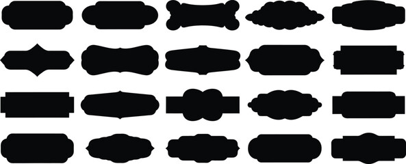 Collection of decorative black silhouettes of vintage labels and frames