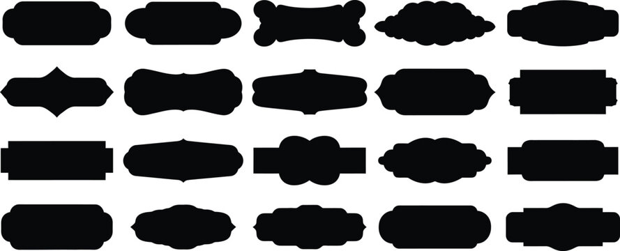 Collection of decorative black silhouettes of vintage labels and frames - Powered by Adobe