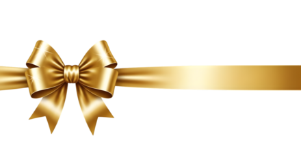 Golden satin ribbon bow with a long ribbon tail