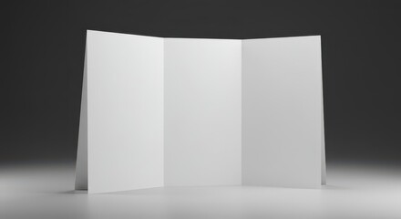 Blank white tri-fold presentation board resting on a flat surface, ready for educational or business project display and visual aid ,simple ,object ,business