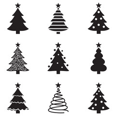 Obraz premium Set of 12 Christmas Tree Silhouettes - Various Styles, Icons, and Decorations