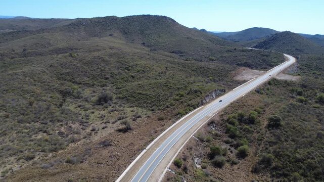 Aerial View of Mountain Road Near San Clemente in the Sierras of Córdoba, Argentina