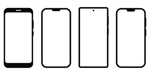 Smartphone silhouette icon set, Mobile device outline collection, Modern phone frame pack