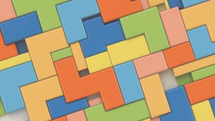 A colorful collection of wooden blocks puzzle arranged in a pattern 