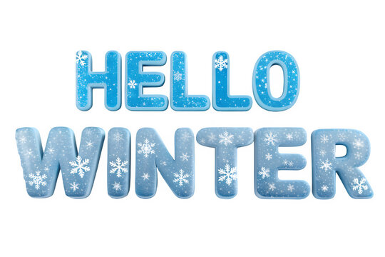 Hello winter text made of ice and snow isolated on transparent background