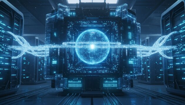 Futuristic server room data center network - Powered by Adobe