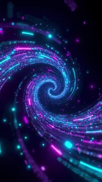 Colorful digital vortex swirling with neon lines in abstract rotating animation