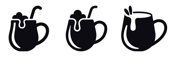 Hot Chocolate Mug Vector Illustration Set – Winter Drink Silhouette, Christmas Beverage, New Year Celebration Cup, Cozy Holiday Cocoa, and Warm Festive Comfort Design Art