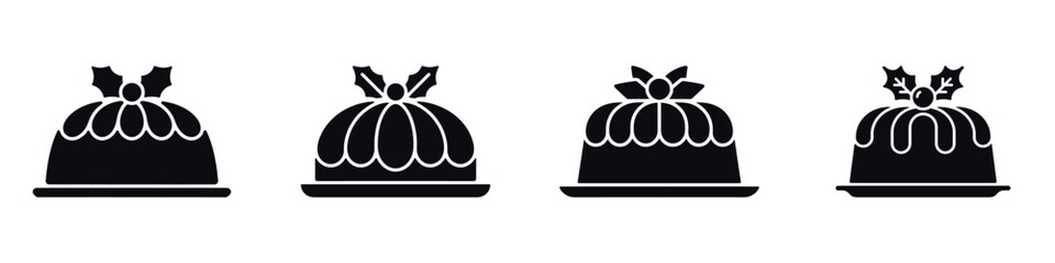 Christmas Pudding Vector Illustration Set – Traditional Winter Dessert Silhouette, Festive Holiday Sweet Treat, New Year Celebration Cake, and Seasonal Food Design Art