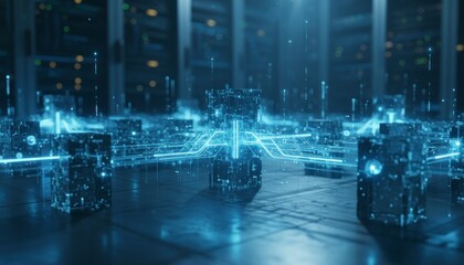 Data center network glowing connections