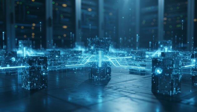 Data center network glowing connections