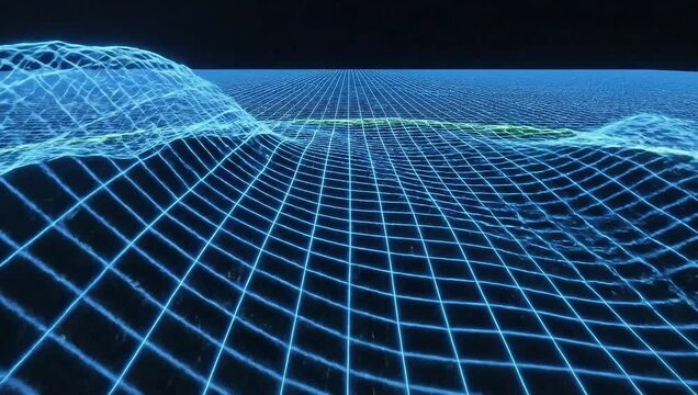 Digital Terrain: A luminous 3D representation of undulating terrain unfolds against a deep, dark expanse.