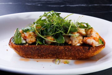Delicious shrimp toast on rye bread: a healthy breakfast