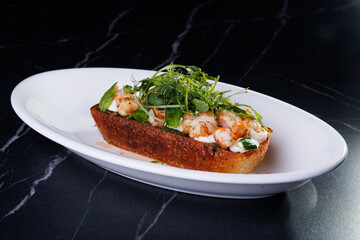 Delicious shrimp toast on rye bread: a healthy breakfast