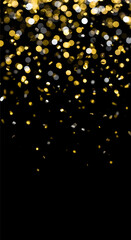 Elegant Golden and Silver Bokeh with Falling Confetti on Black