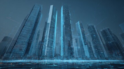 Futuristic virtual marketplace featuring floating buildings and advanced user interface design