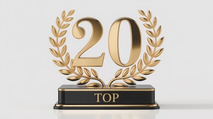 A golden Top 20 trophy with laurel wreath, celebrating achievement and ranking. The trophy is a symbol of success and prestige