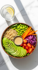 Vibrant Buddha Bowl with Quinoa, Avocado, Edamame, and Fresh Vegetables