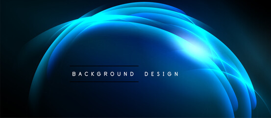 Abstract blue light curves form dome shape. Dark background enhances glowing effect. Text reads background design. Simple, modern aesthetic.