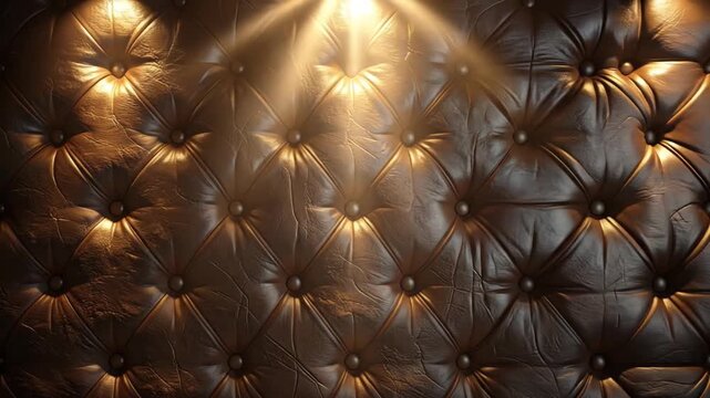 A close-up view of a tufted leather surface with buttons and varying shades of brown