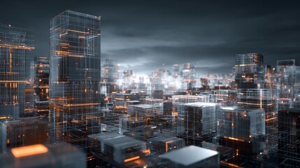 Futuristic virtual marketplace showcasing floating buildings with advanced user interface design