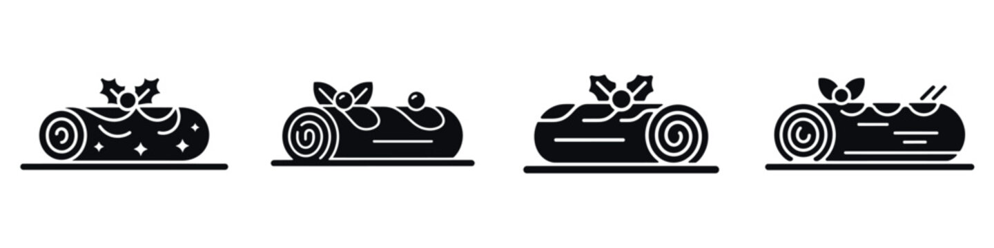 Christmas Yule Log Cake Vector Illustration Set &ndash; Winter Holiday Dessert Silhouette, New Year Festive Sweet Treat, Traditional B&ucirc;che de No&euml;l, and Seasonal Celebration Food Design Art