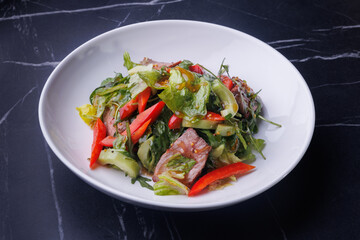 Elegant Fresh Garden Salad With Steak Slices and Crunchy Veggies