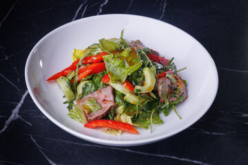 Elegant Fresh Garden Salad With Steak Slices and Crunchy Veggies