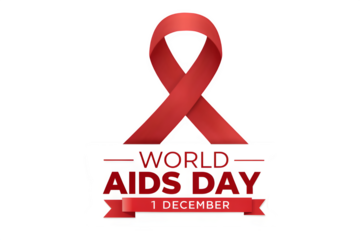 Red ribbon and world aids day message isolated on transparent background