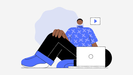 Watching Video Online A Relaxed Illustration of a Person Enjoying Content on Their Laptop