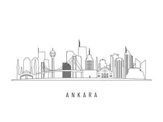 Obraz premium Detailed Ankara skyline vector illustration. Ankara buildings in line art style, perfect for modern designs.