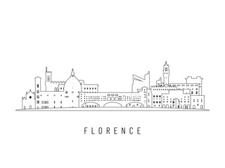 Obraz premium Detailed Florence skyline vector illustration. Florence buildings in line art style, perfect for modern designs.