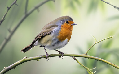 Fototapeta premium European Robin Perched on a Branch bird red breast