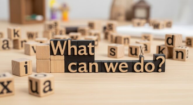 What Can We Do?: A creative setup with wooden letter blocks posing the question What Can We Do? signifies a moment of brainstorming or pondering.