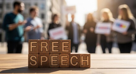 Free Speech rally: A demonstration of diverse individuals holding signs to advocate freedom of expression, a pivotal moment of solidarity, captured with clarity.