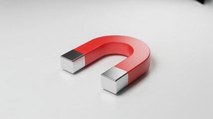 A red horseshoe magnet, isolated and centered, with a shiny surface