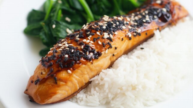 Glazed Salmon Fillet with Honey and Sesame Seeds. Generative AI