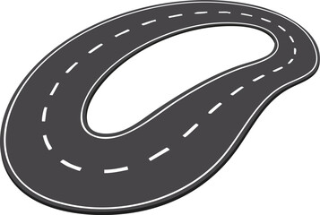 Curved racetrack illustration with dashed lane markings and rounded edges vector design 