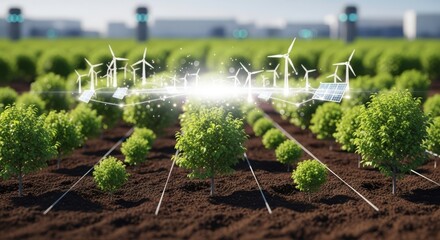 Flourishing Agricultural Field with Green Crops and Modern Irrigation System - Sustainable Farming, Precision Agriculture, Crop Growth, Water Management, Smart Farming, and Advanced Agricultural Techn