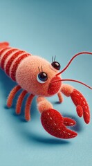 Adorable Plush Lobster Toy on a Blue Background.