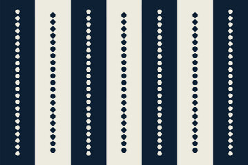 Fototapeta premium A pattern of vertical stripes in navy and cream with lines of evenly spaced dots in alternating colors